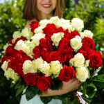 Букет из 51 красной и белой розы (Эквадор, 70 см)