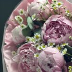 Букет из 5 розовых пионов с матрикарией и эвкалиптом (Голландия) — изображение 6